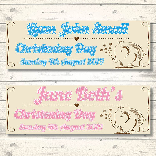 2 PERSONALISED ELEPHANT CHRISTENING BANNERS