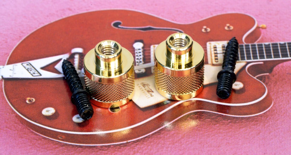 2 Gold Strap Knobs Buttons With Hanger Bolts For Gretsch, #GGGSB