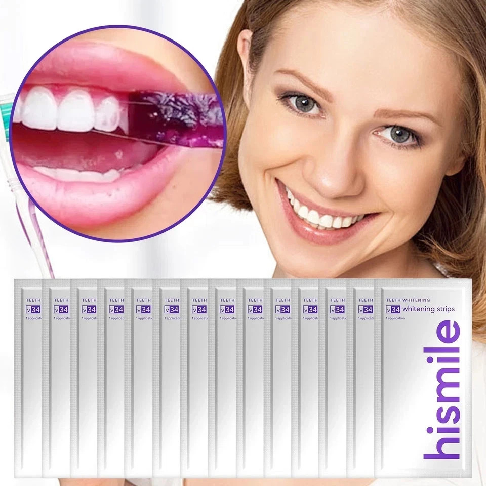 V34 Purple Teeth Whitening Strips – Stain Removal with Whitening & Color Correct