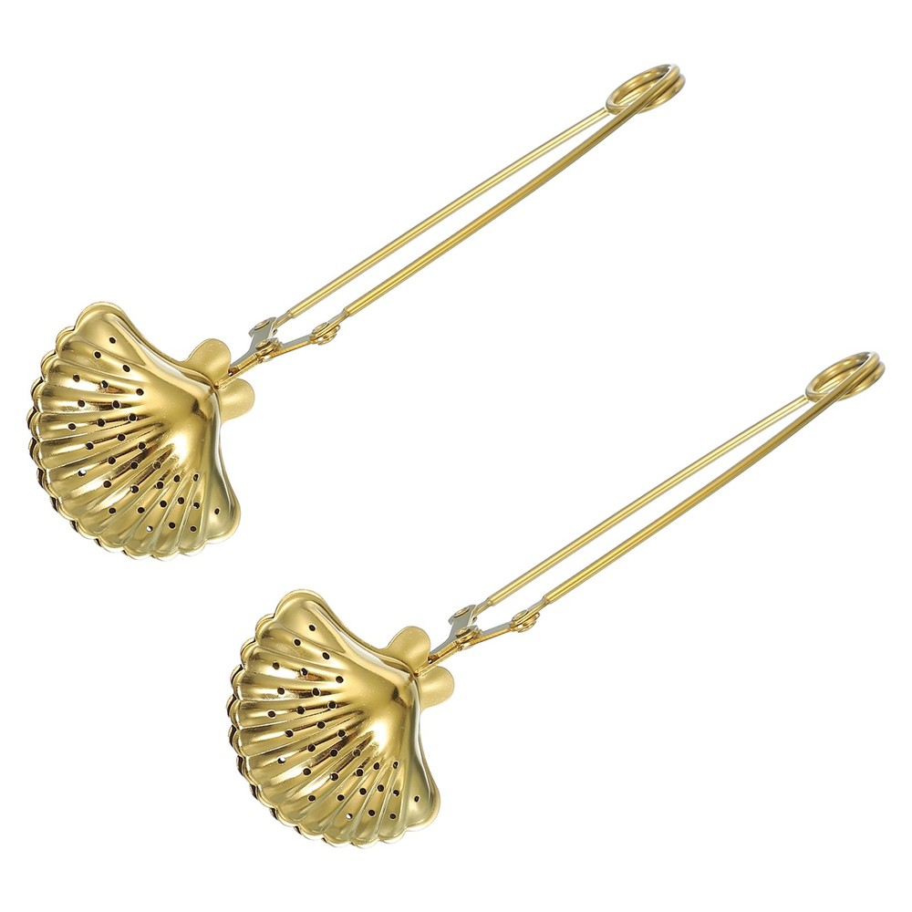 2Pcs Stainless Steel Long Handle Tea Infuser Shell shaped Gold
