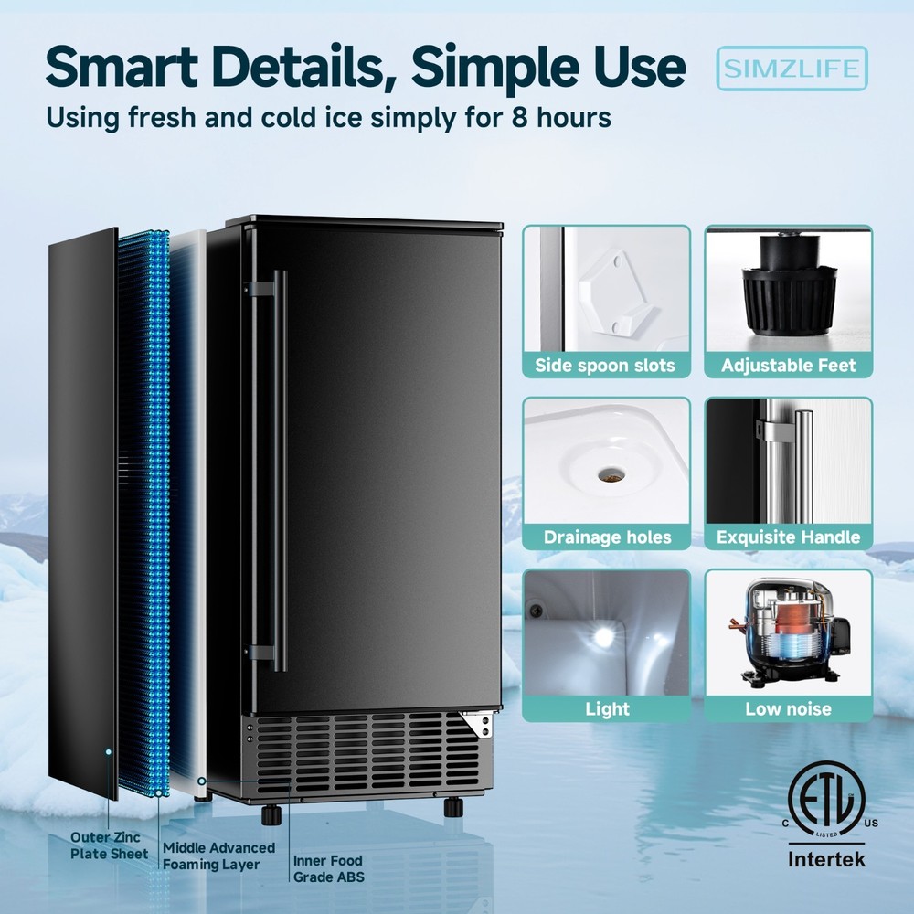 15" W Commerical Ice Maker Machine, 80 Lb/Day Auto-Cleaning & 24H Timer