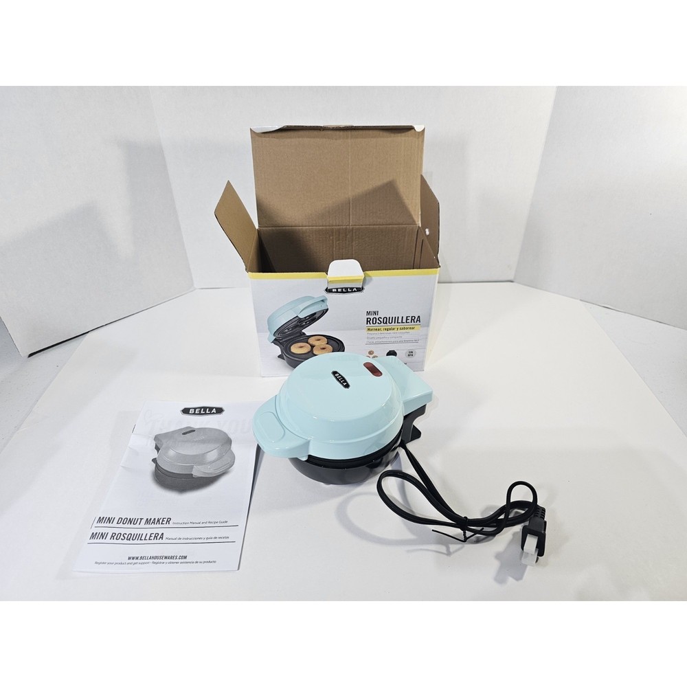 Bella Mini Donut Maker Makes 3 Mini bite size donuts non stick Turquoise blue