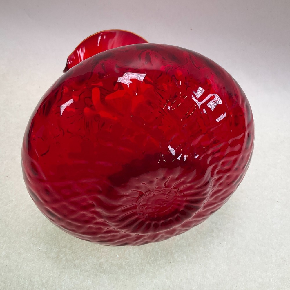 Pilgrim Glass Ruby Red Quilted Optic Pitcher Applied Handle Hand Blown Vintage