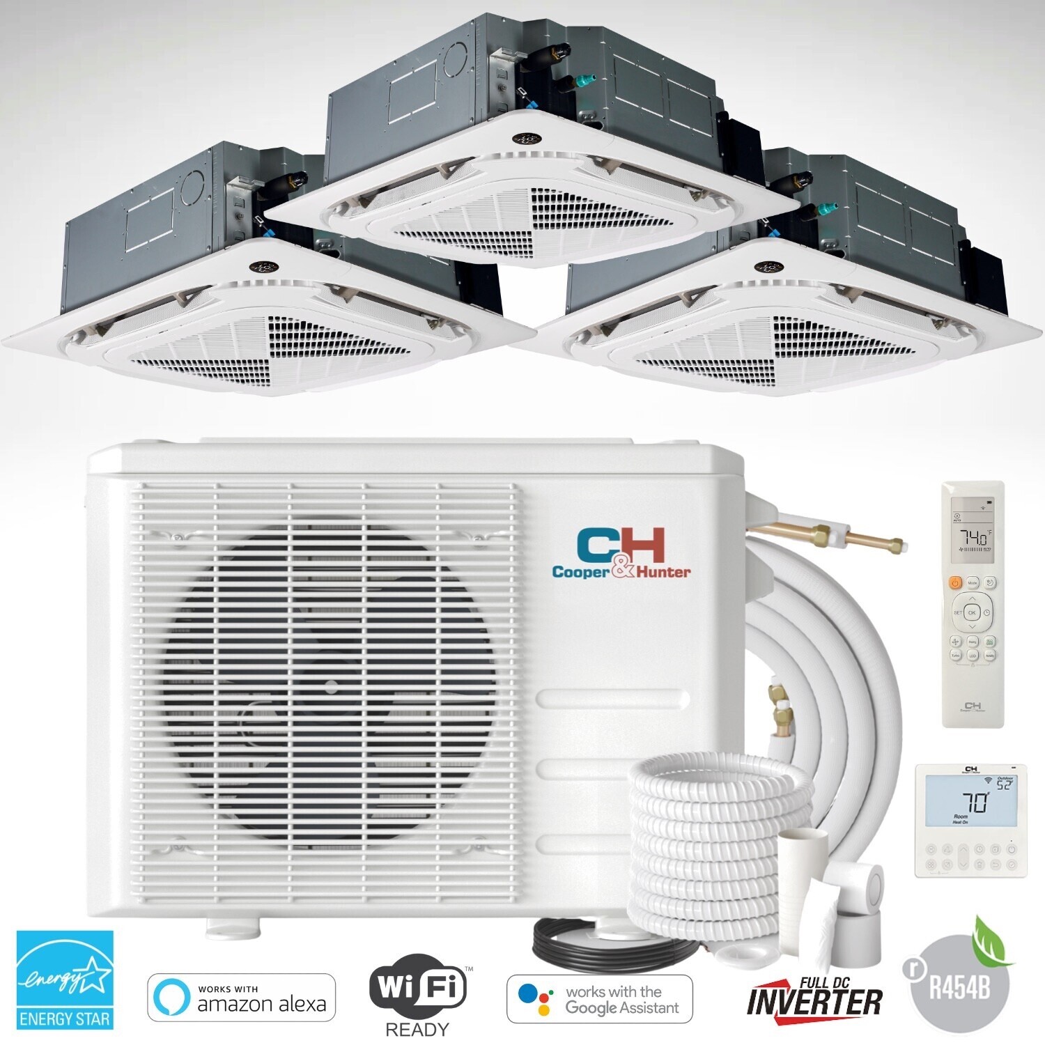 36000 BTU Tri 3 Zone Cassette Mini Split Heat Pump Air Conditioner (3x) 12000