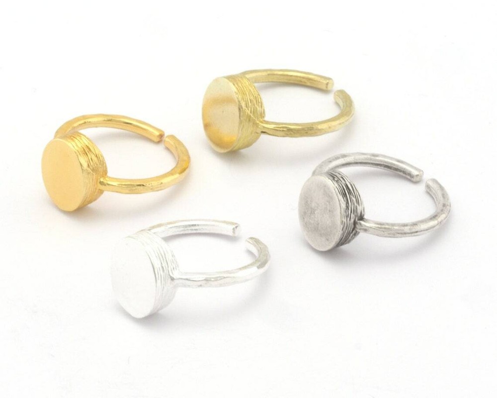 Oval Brushed Edge Ring Base Adjustable Silver,Raw Brass,Shiny gold-silver 4686