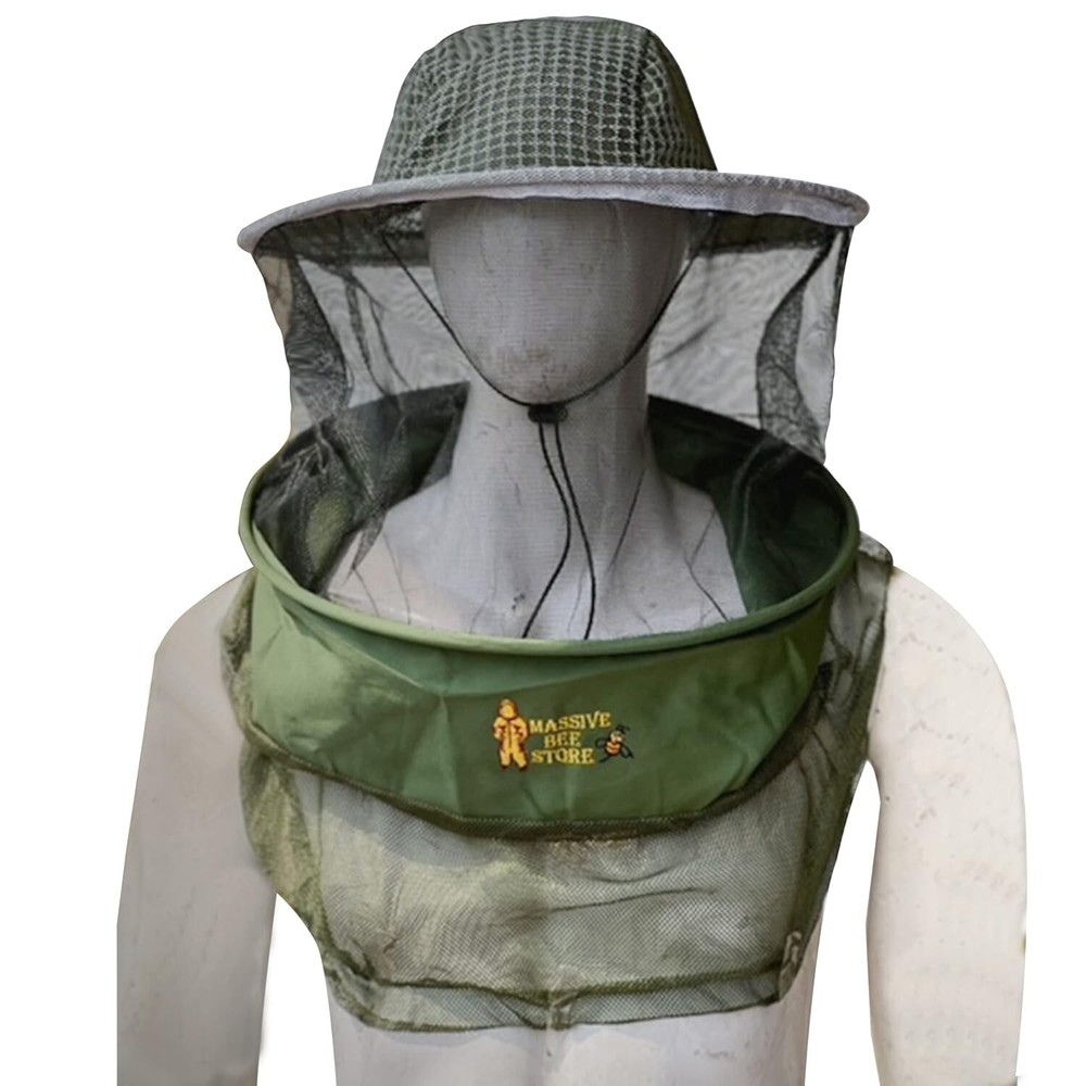 Three Layer Ventilated Beekeeping Veil in Round (Olive Green, 3-Layer Hat)