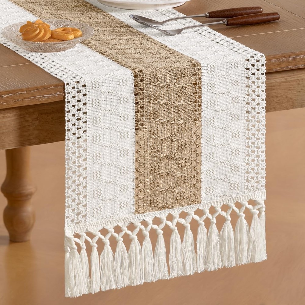 Boho Table Runner Easter Spring Farmhouse Rustic Dining Kitchen Centerpiece D...