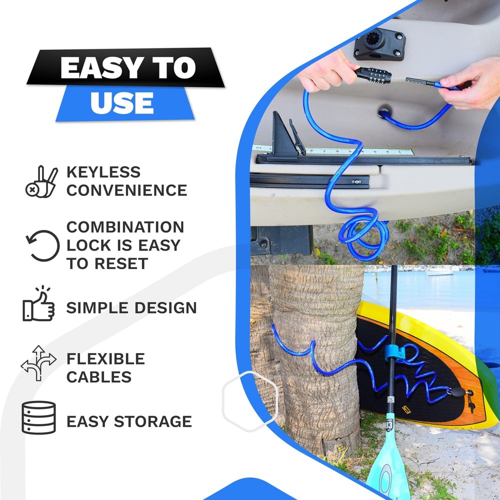 DocksLocks Weatherproof Coiled Security Cable Lock (5ft to 25ft 5ft, Blue