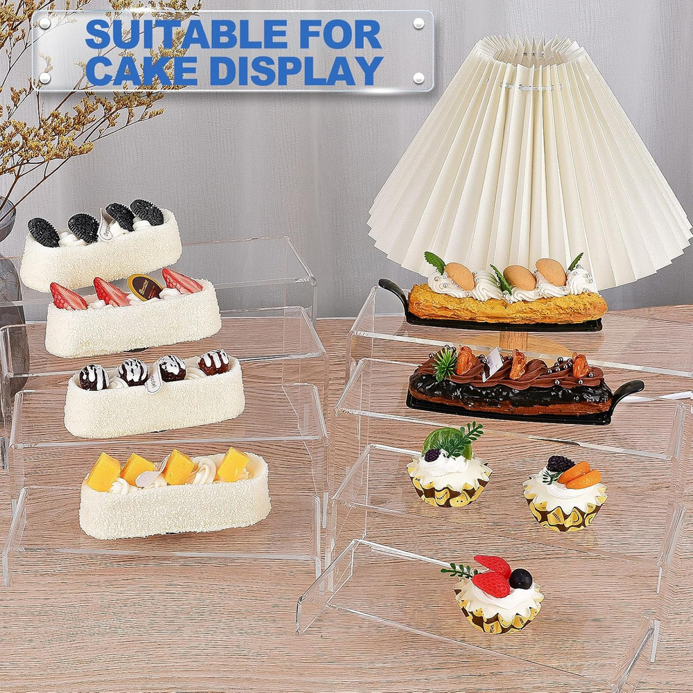 Clear Acrylic Display Risers 16 Pc 4 Set Rectangular Stands for Decor