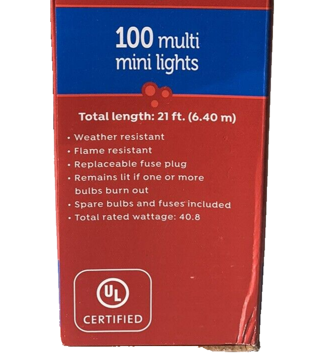 MultiColor Mini Lights String 100 Count WHITE Wire Christmas Incandescent 20'