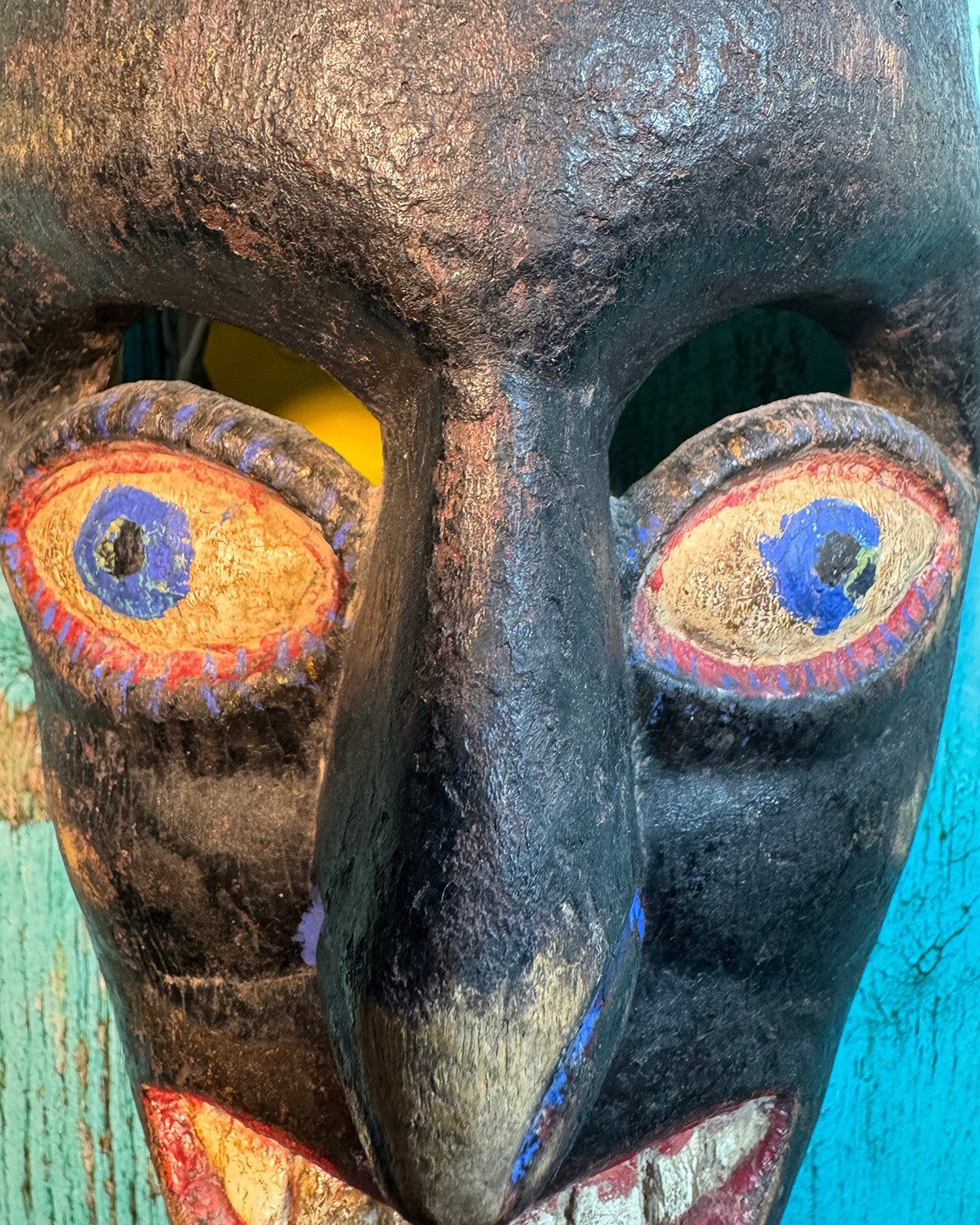 Vintage Antique Mexican Hand Carved Traditional Wooden Mask from Mexico