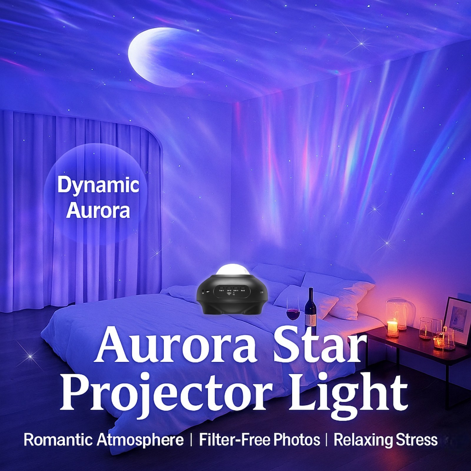 Galaxy Star Projector Aurora Night Light Bluetooth Music Lamp Moon Sky Gift