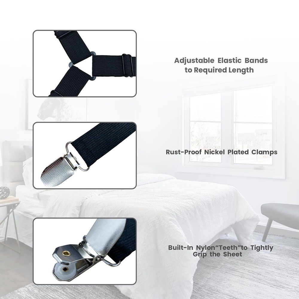 Bed Sheet Straps4 Pcs Fitted Sheet Clips HolderUpgraded Triangular