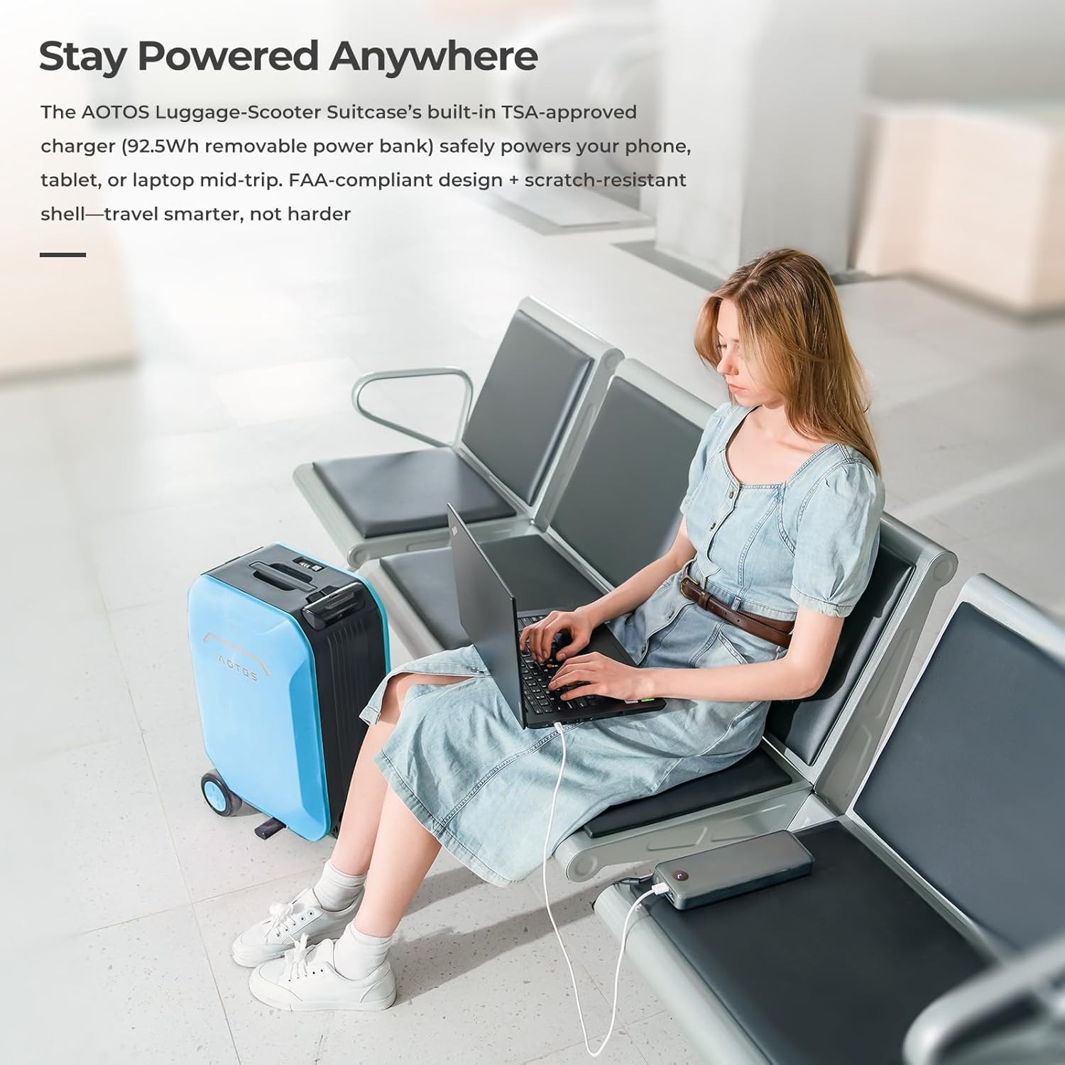 AOTOS Smart Ridable Electric Suitcase 31L Travel Riding Luggage Scooter