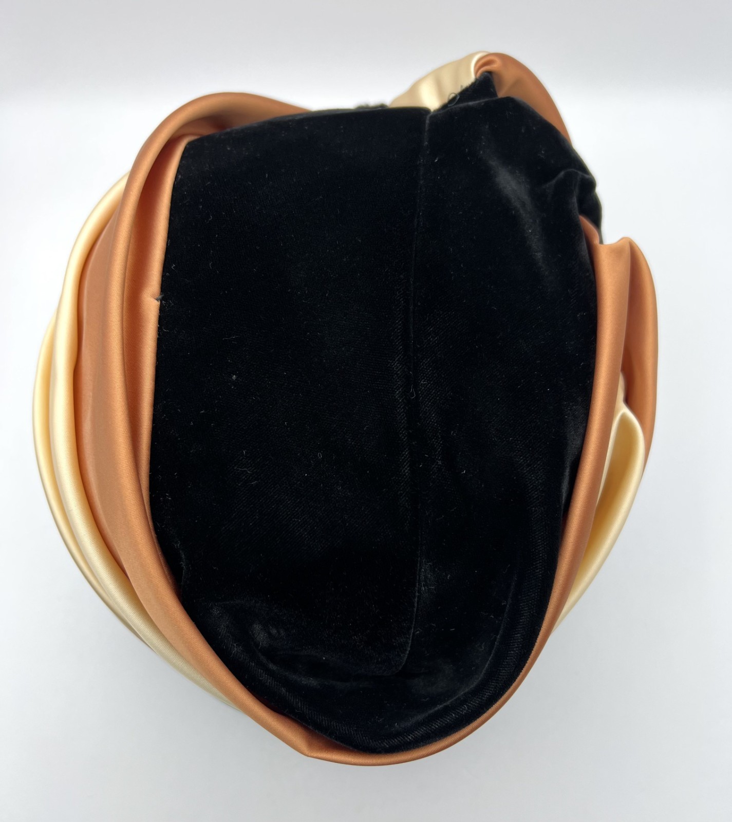 Vintage Shari Creations Turban Hat Black Velvet Cream Copper Satin USA Union