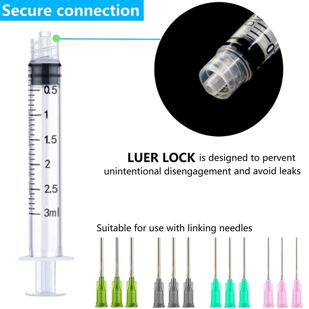 100 Pack 3ml/cc Plastic Luer Lock Syringes - Liquid Measuring & Dispensing Tools