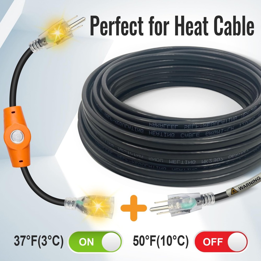 1PC 120V 15A Temperature Controlled Extension Cord, Heat Cable Controller, Th...