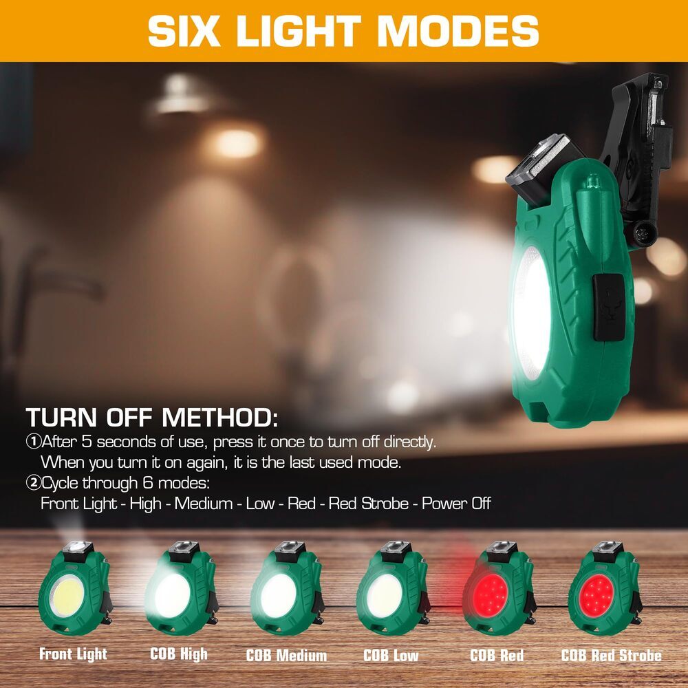 EverBrite 2Pack Rechargeable COB Keychain Work Light Magnetic Flashlight 6 Modes