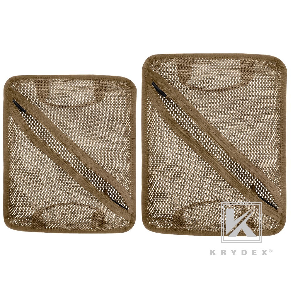 KRYDEX 2pcs Tactical Mesh Pouch Set Modular Storage Organizer Pockets Coyote