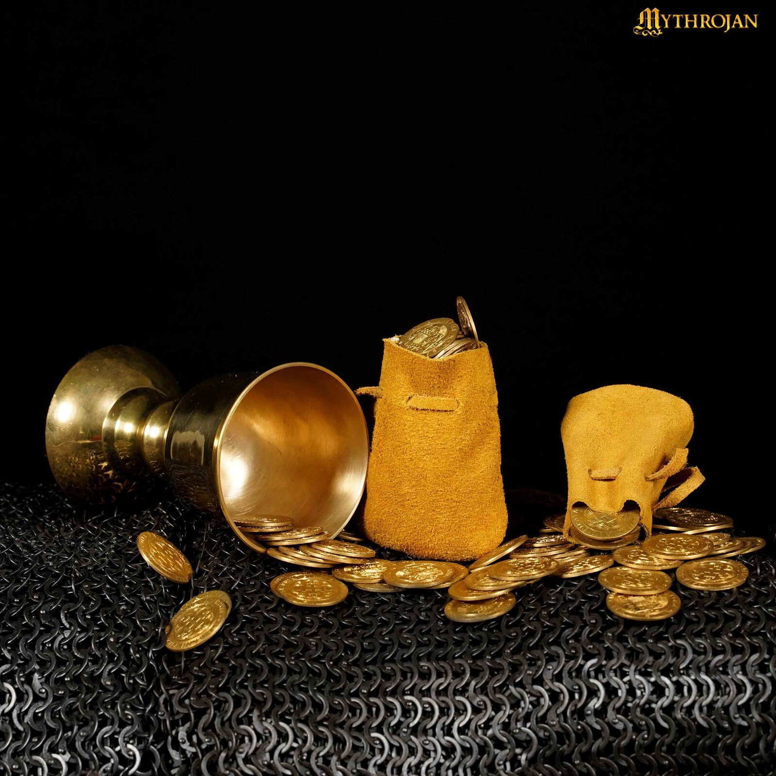 Medieval Belt Pouch Drawstring Viking Suede Leather Handmade Bag Set of 2 Yellow