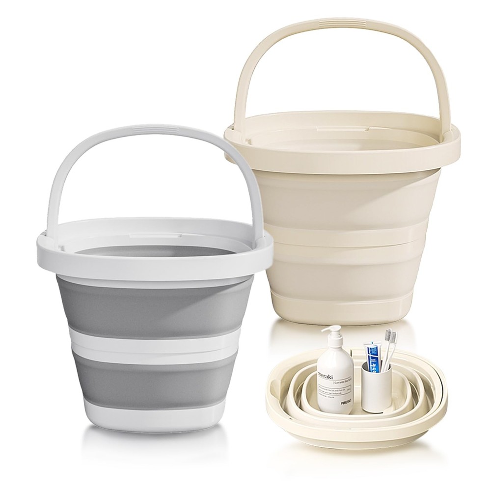 2-Pack Collapsible Buckets (2.6 Gallon/10L) - Foldable Rectangular Design wit...