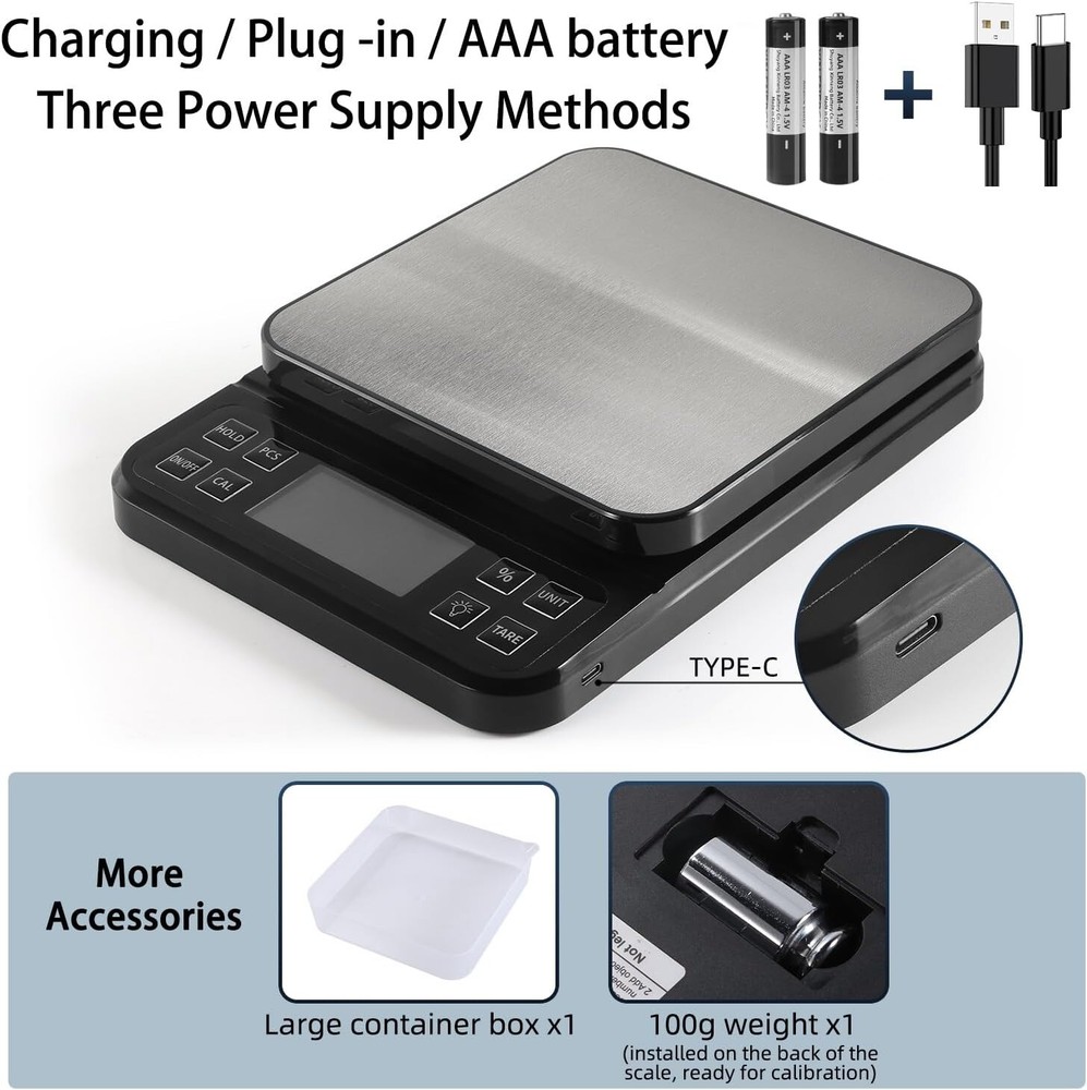 Large 0.1g Accuracy Kitchen Scale - Backlit LCD & Percentage Function for Bakers