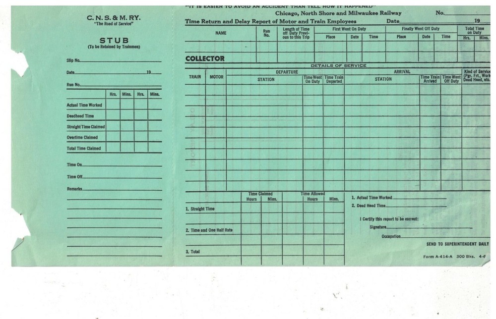 1962 Milwaukee Road Railway Delay Report Document - un-used