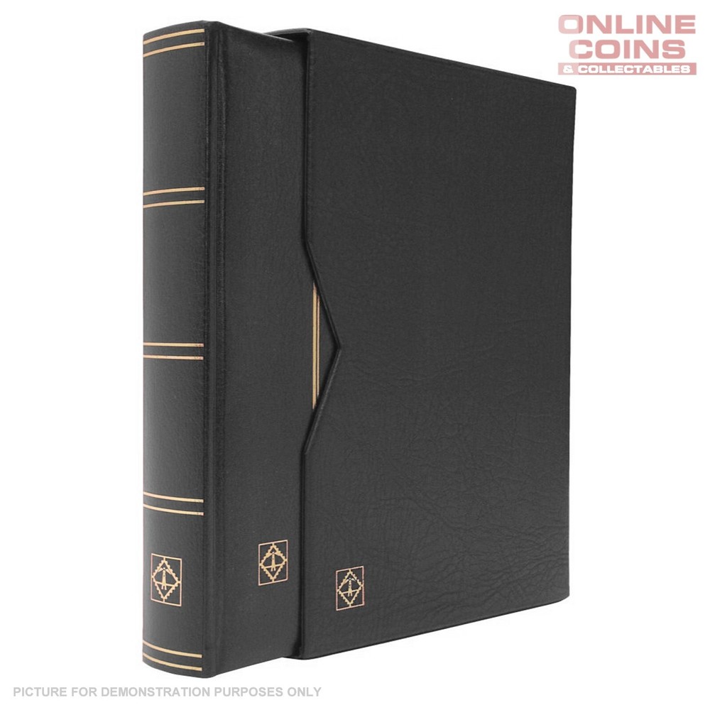 Lighthouse A4 PREMIUM Stockbook & Slipcase 64 Page Padded Leather Cover - BLACK