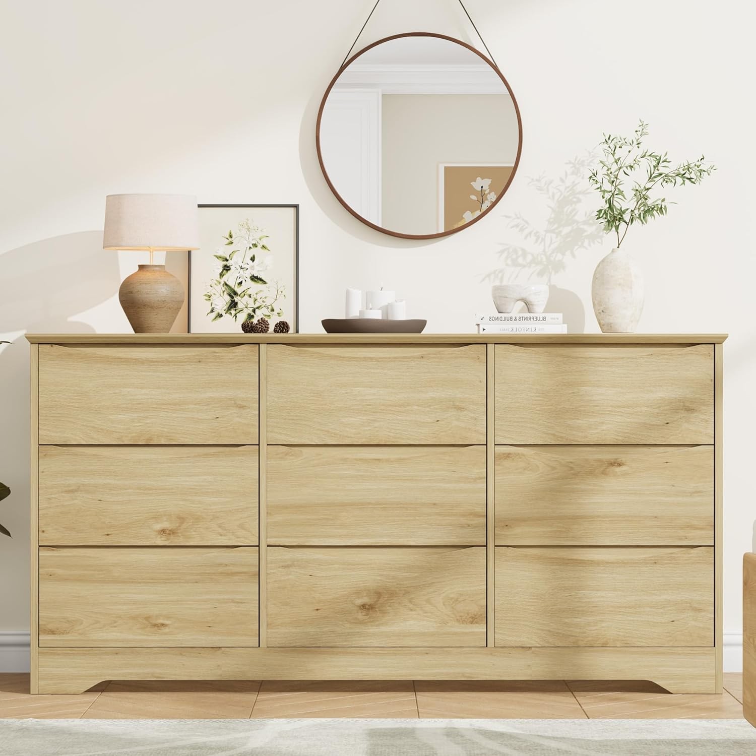 Wooden Dresser with 9 Drawers, Large Chest Storage Dresser for Bedroom