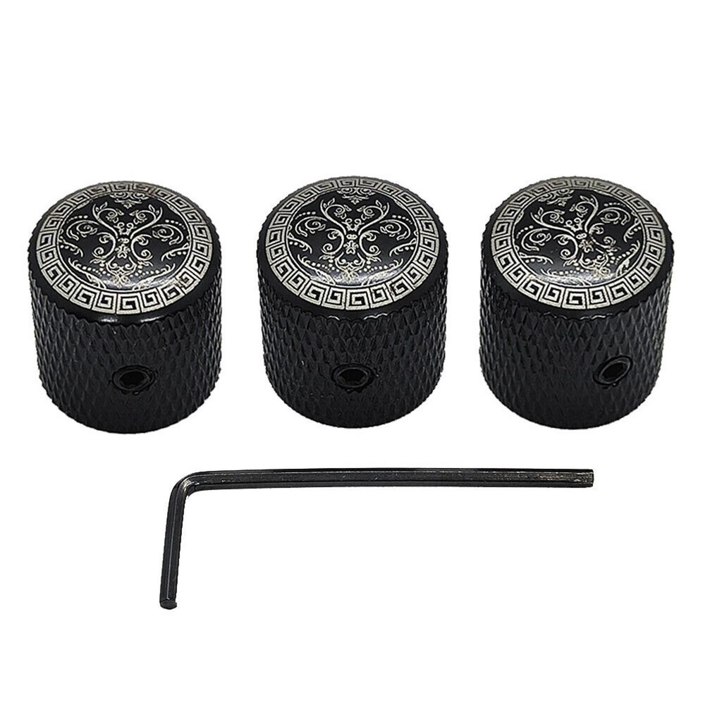 3pcs Electric Guitar Volume Tone Control Dome Knobs Metal Potentiometer Caps