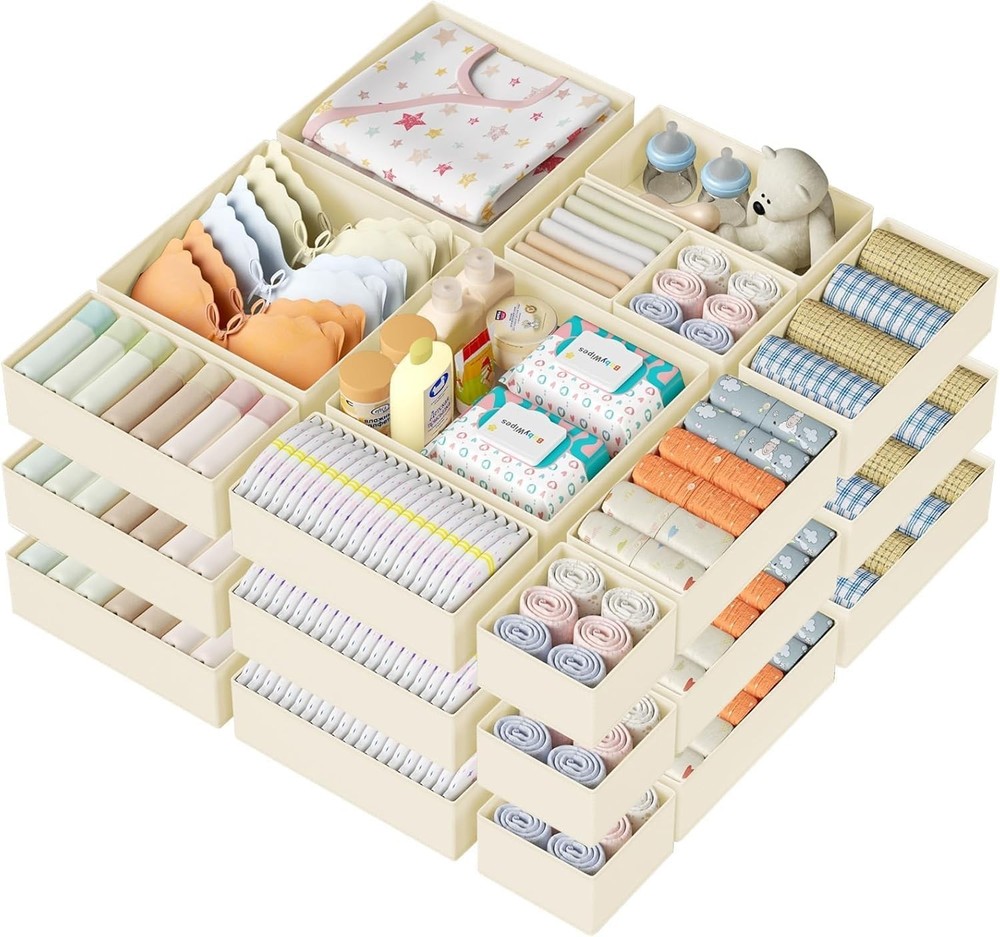 18-Pack Foldable Drawer Organizers for Efficient Nursery & Clothing Storage