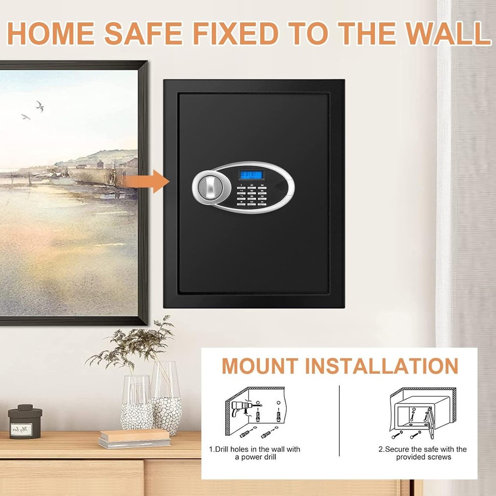 Fireproof Digital Safe with Removable Shelf - For Documents, Money, Valuables