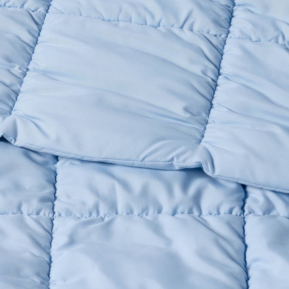 Full/Queen Box Stitch Puffer Comforter Light Blue - Room Essentials