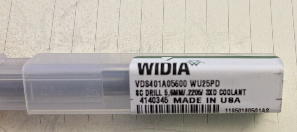5.6MM (.220") /3XD Solid Carbide Coolant Carbide Through Drill - Widia