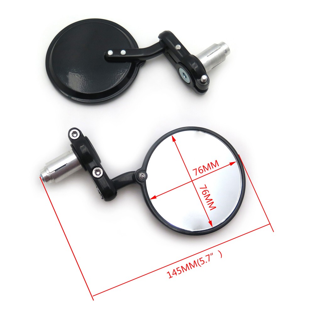 HongK Motorcycle Round 1" Universal Black Foldable Handle Bar End Side Mirror