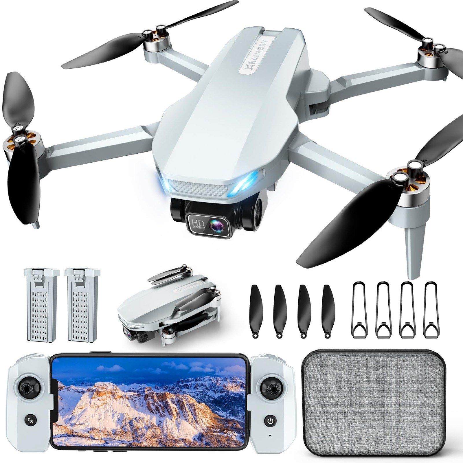 2K FPV Foldable Camera Drone Under 250g RC Quadcopter 2 Batteries Carrying Case