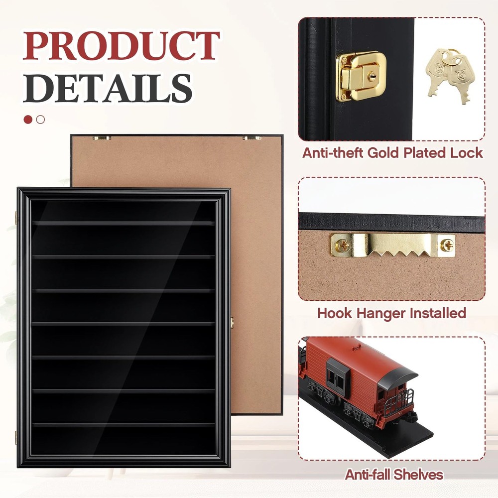Ho Scale Model Train Display Case Wall Cabinet - 8 Shelves Lockable 98% UV Prote