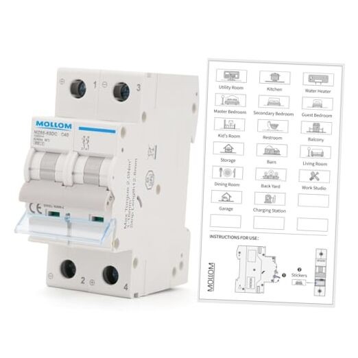 DC 2 Pole Miniature Circuit Breaker, 1000Vmps, C40 Scene Visualization 40A