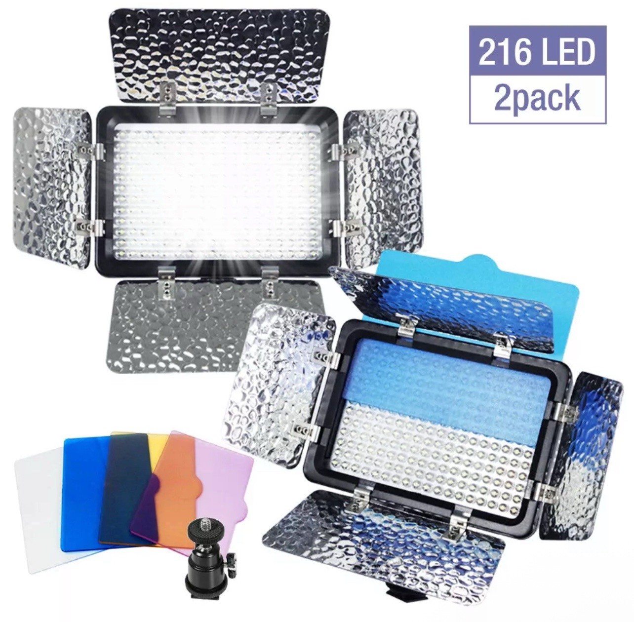 LSP [2-Pack] Video Light 216 LED Lamp Barndoor for Canon Nikon Camera Camcorder.
