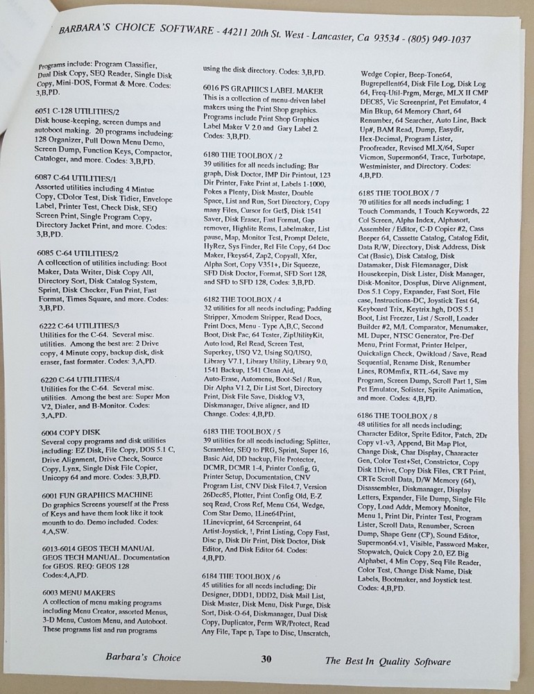 Barbara's Choice for Commodore Amiga and C64/C128 Computers '92 Software Catalog