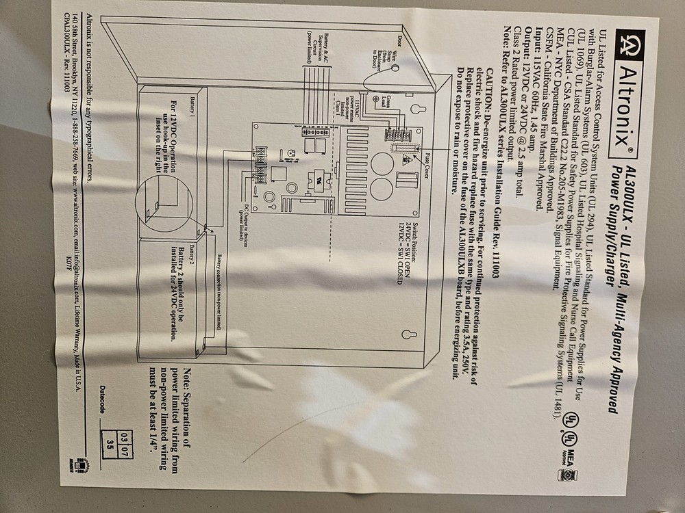 Altronix AL300ULX Power Supply Access Power Controller