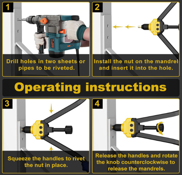 IMQUALI 16" Rivet Nut Tool Kit w/ 140 Rivnuts Metric & SAE