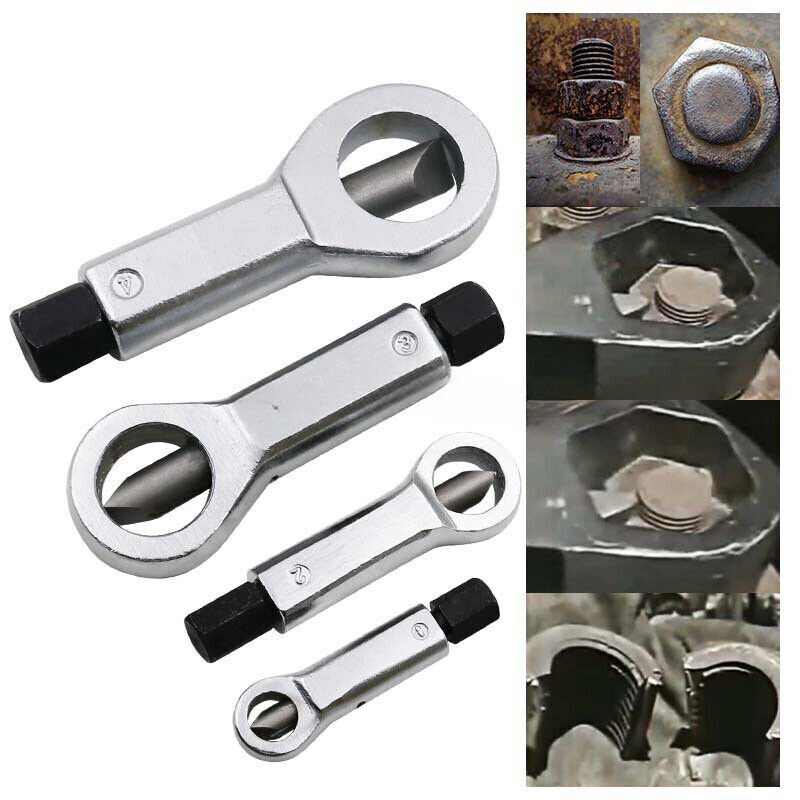 4PCS Nut Splitter Cracker Remover Extractor Wrenches Hex Spanner Tool Set 9-27mm