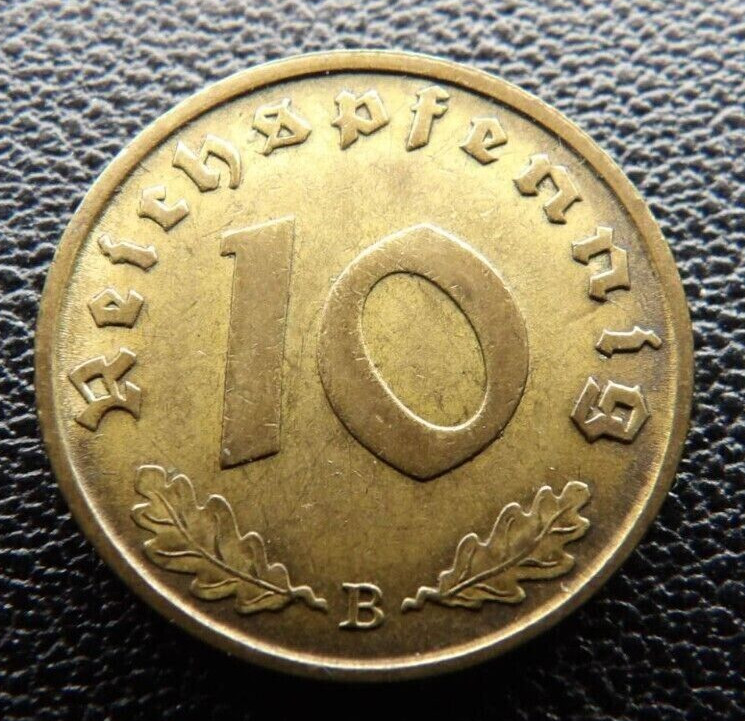 Third Reich Germany WW2-Era 10 Reichspfennig (Pfennig) Bronze Coin Genuine!!