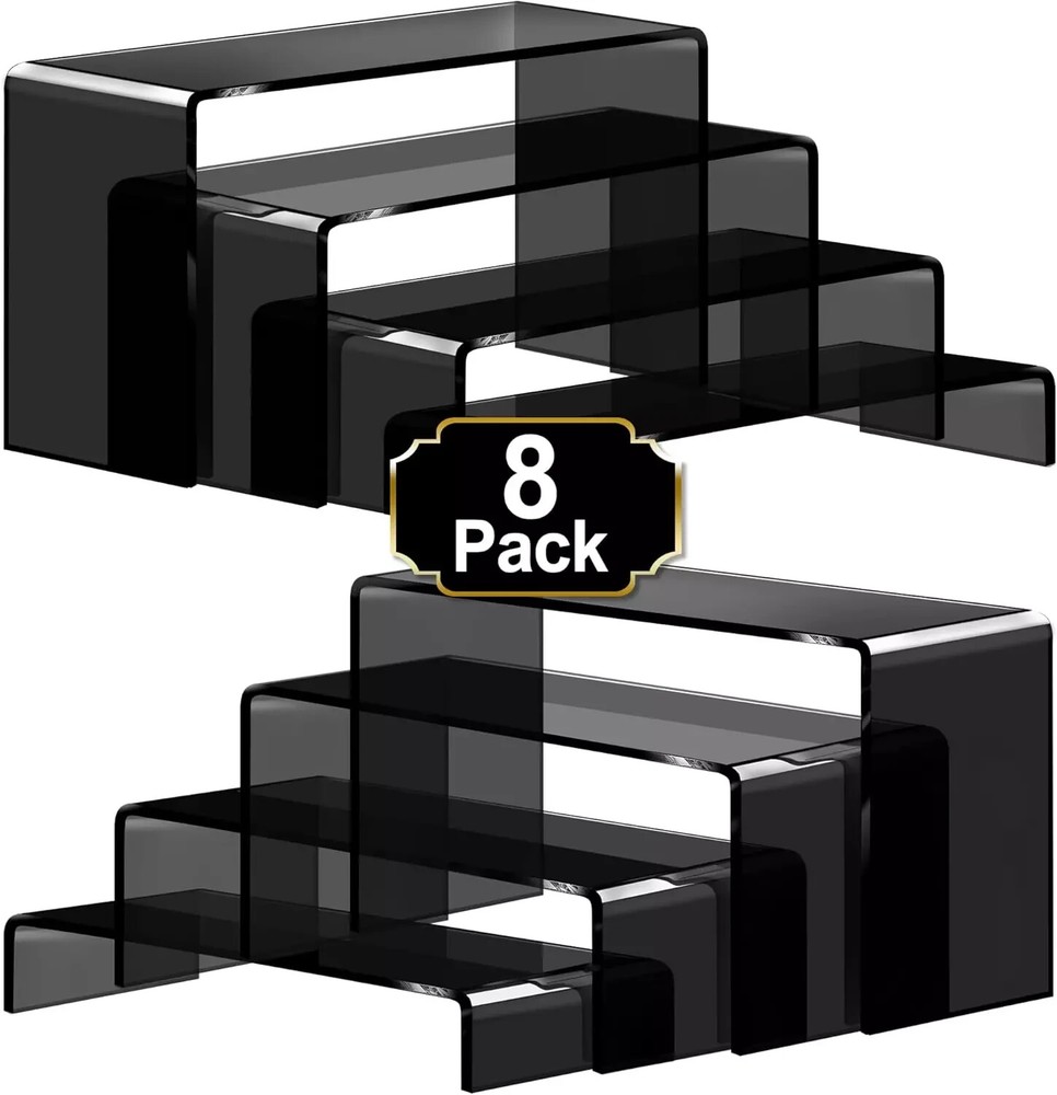 Acrylic Risers, 8 Pcs 2 Set(7”L~8”L~9”L) Display Risers, Black Arylic Display St
