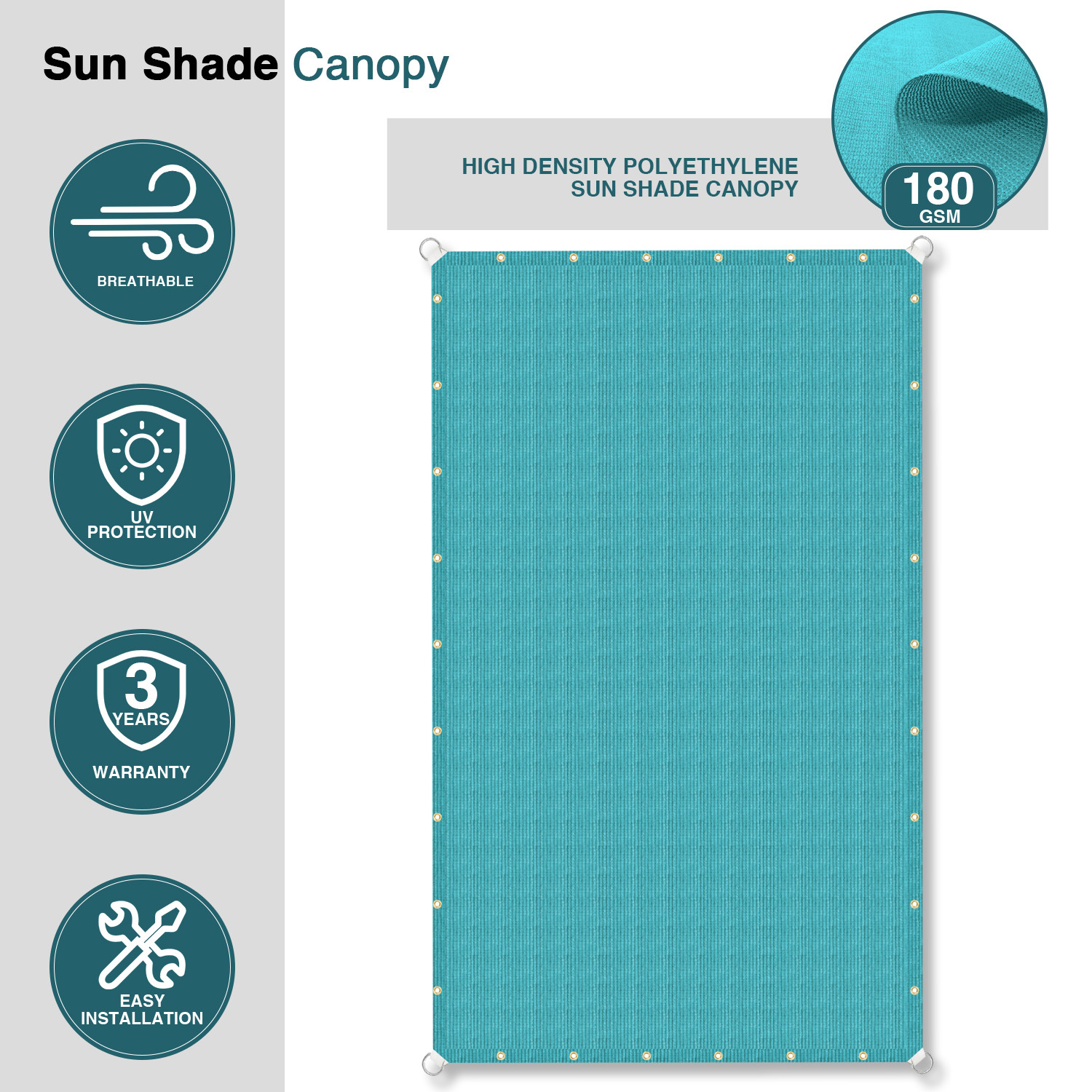 8'-15'(W) Lake Blue Sun Shade Sail Straight Edge UV Block Canopy Awning Cover