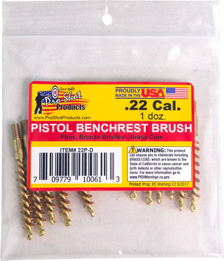 Pro-Shot .22 Caliber Pistol Brush Dozen Pack, 12 Quantity, 22P-D Bore Brush
