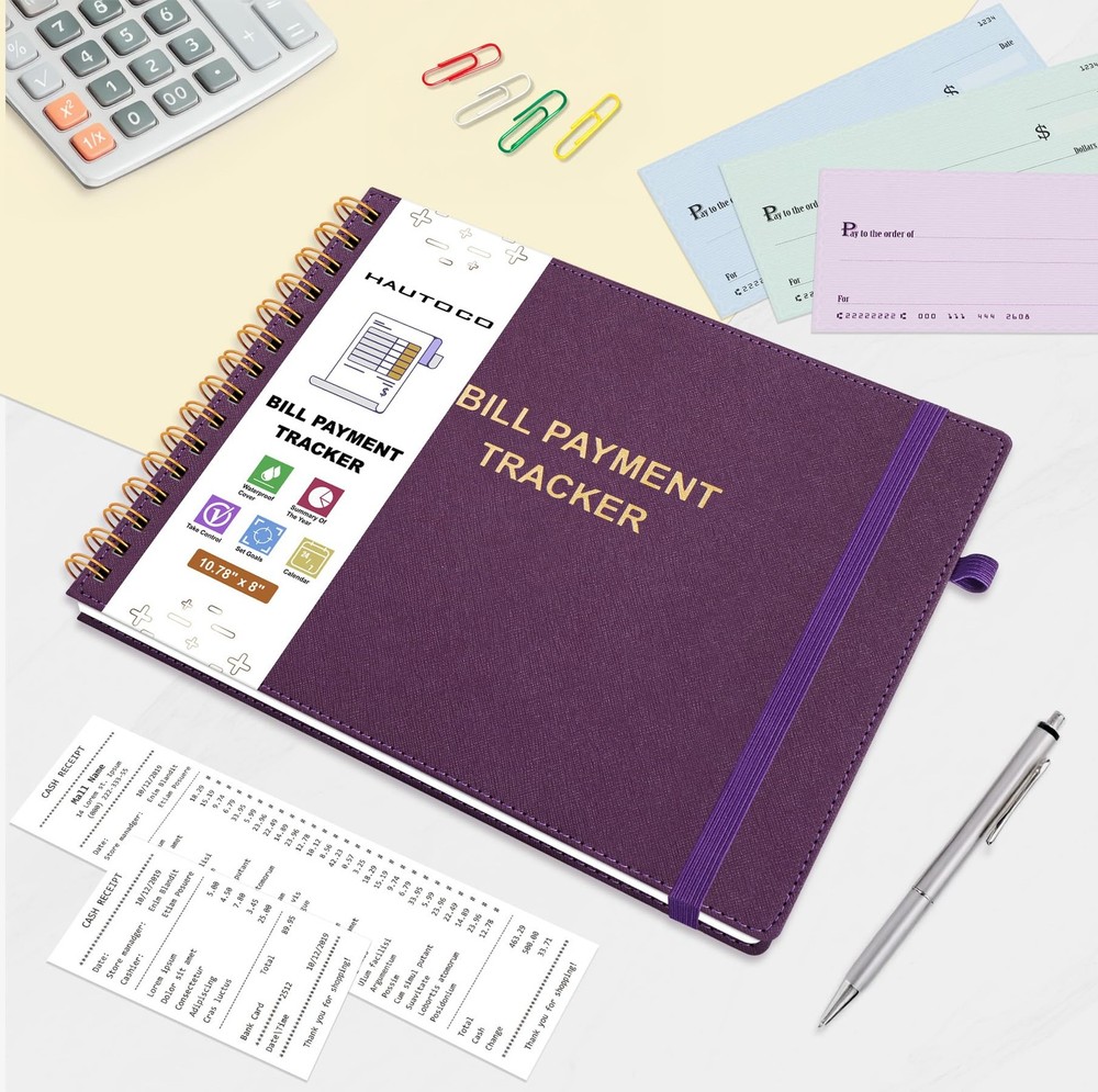 HAUTOCO Hardcover Bill Tracker Notebook Horizontal Monthly Deep Purple