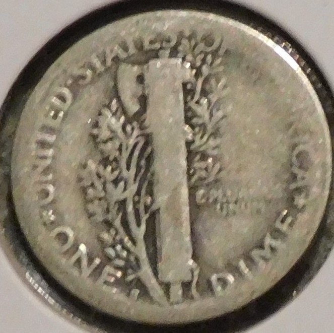 Silver Dime - Mercury - 1917-S (Reverse is more worn.)