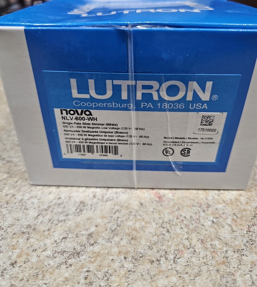 LUTRON NLV-600-WH. Single Pole Dimmer Switch 120v.